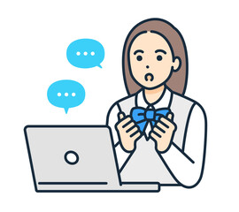  IT教育。パソコンを使い学ぶ女子高生のベクターイラスト素材。