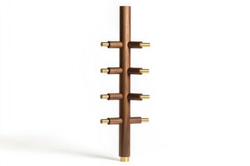  The wooden coat rack has brass rivets and is made of solid wood with five arms