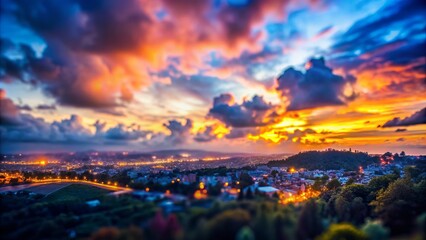 Fototapeta premium Captivating Tilt-Shift Panorama of an Evening Sky with Softly Blurred Clouds and Gentle Hues of Dusk Creating a Dreamlike Aesthetic Perfect for Nature and Landscape Photography