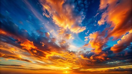 Fototapeta premium Captivating Tilt-Shift Sunset Over Blue Sky with Orange Clouds: An Abstract Background for Artistic Inspiration and Creative Projects