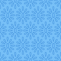 Blue seamless pattern with blue abstract outline flowers