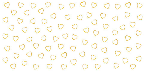 Seamless pattern of golden outline hearts on a white background. Romantic decorative design for Valentine's Day and wedding themes