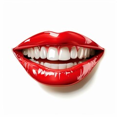 Naklejka premium Perfect smile with white teeth and red glossy lips is showing happiness and health