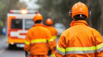 Obraz premium Emergency responder action at accident scene urban environment safety awareness
