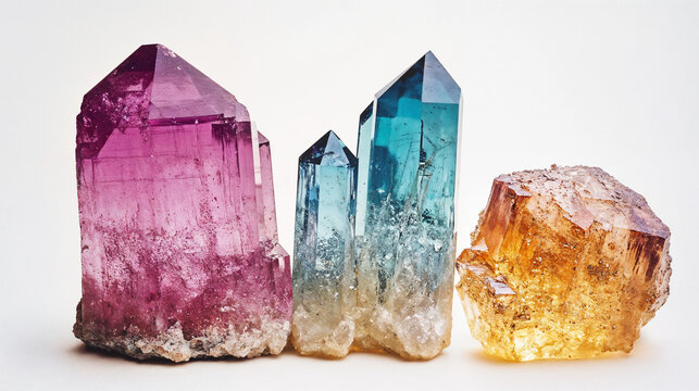 Vibrant crystal collection featuring blue kyanite, purple lepidolite, and amber minerals