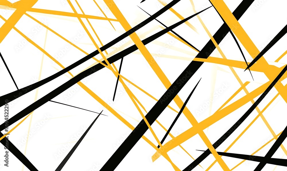 Poster abstract design with intersecting black and yellow lines on a white background.