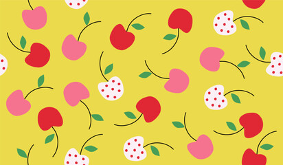 Cute cherry fruits pattern background vector design