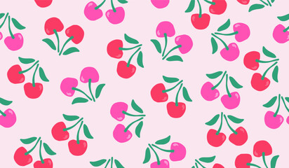 Cute cherry fruits pattern background vector design