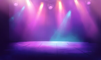 Empty stage with colorful spotlights, Generative AI 