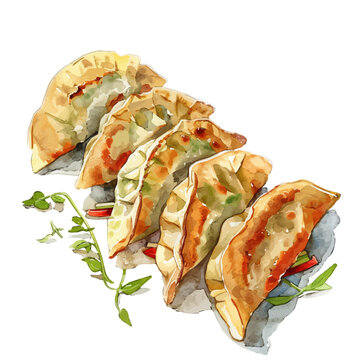 watercolor dumplings with herbs clip art preview