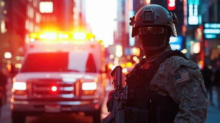 Emergency response operation urban city action scene evening close-up