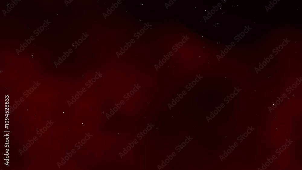 Poster animation moving away from a red nebula with a bright starfield in deep space