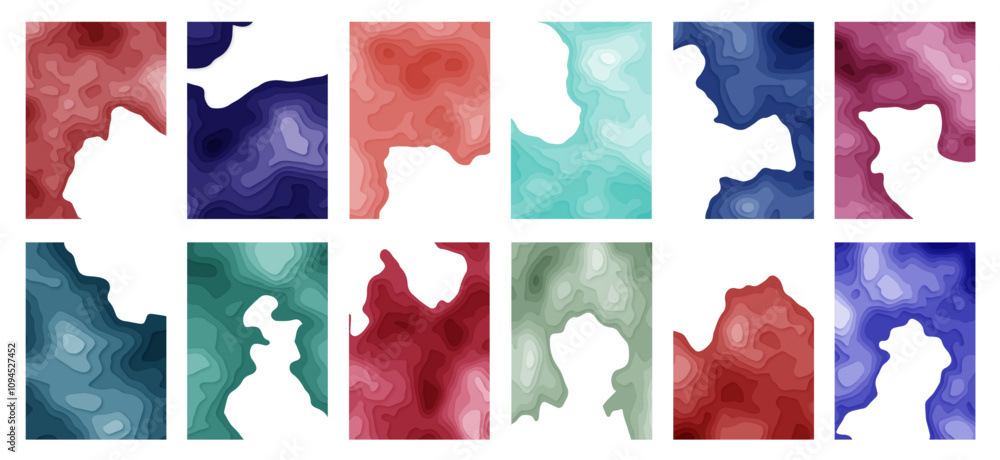 Poster abstract large poster set background template colorful papercut design style. multi-layer colorful p