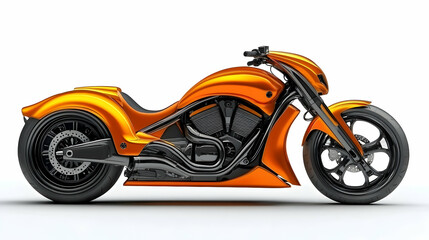 Fototapeta premium 3D Render of a Sleek Orange Custom Motorcycle with Black Accents, Detailed Engine and Powerful Design.