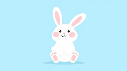 Obraz premium Simple, minimalist illustration of a white rabbit sitting on a blue background, perfect for kids' themes.
