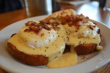 Close-up of a traditional Eggs Benedict