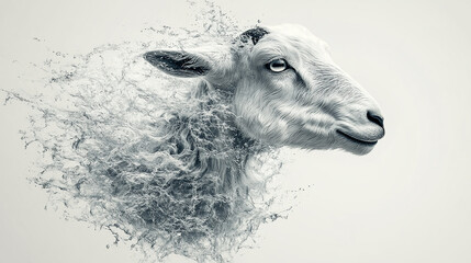 Fototapeta premium A white goat is splashing in water.