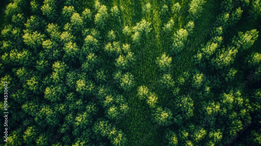 Poster aerial view of lush green trees creating a dense forest canopy.
