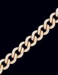 golden chain with diamonds isolated on black background