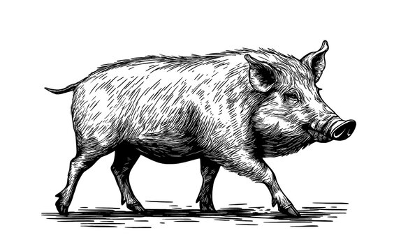 recommend clip art: Boar, wild boar, hog, wild pig, sketch. Vintage retro print, wild boar, forest pig sketch ink style drawing, linear drawing, engrave old school. Sketch artwork silhouette wild ho pig. Illustration