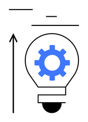 Light bulb with blue gear upward arrow blend of innovation technology growth, creativity, progress, ideas, development. Ideal for brainstorming, strategy, and innovation sessions. Line metaphor