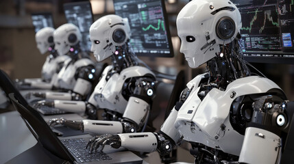 Fototapeta premium AI is changing finance. Computers analyze market data to help make better investment decisions. This automated trading uses complex technology to buy and sell stocks.