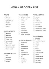 Obraz premium Vegan Grocery List A4