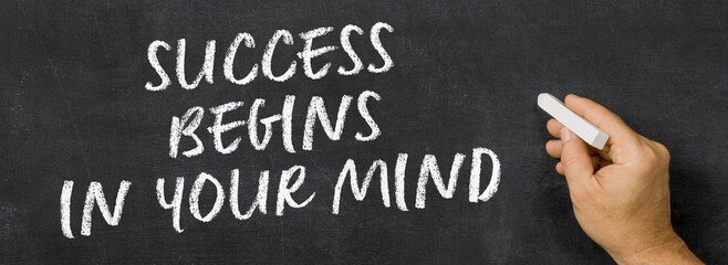  Text written on a blackboard -  Success begins in your mind