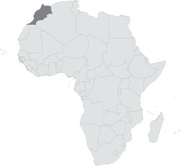 Vector illustration of the detailed national location map of MOROCCO within the great continent of Africa