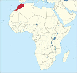 Vector illustration of the detailed national location map of MOROCCO within the great continent of Africa