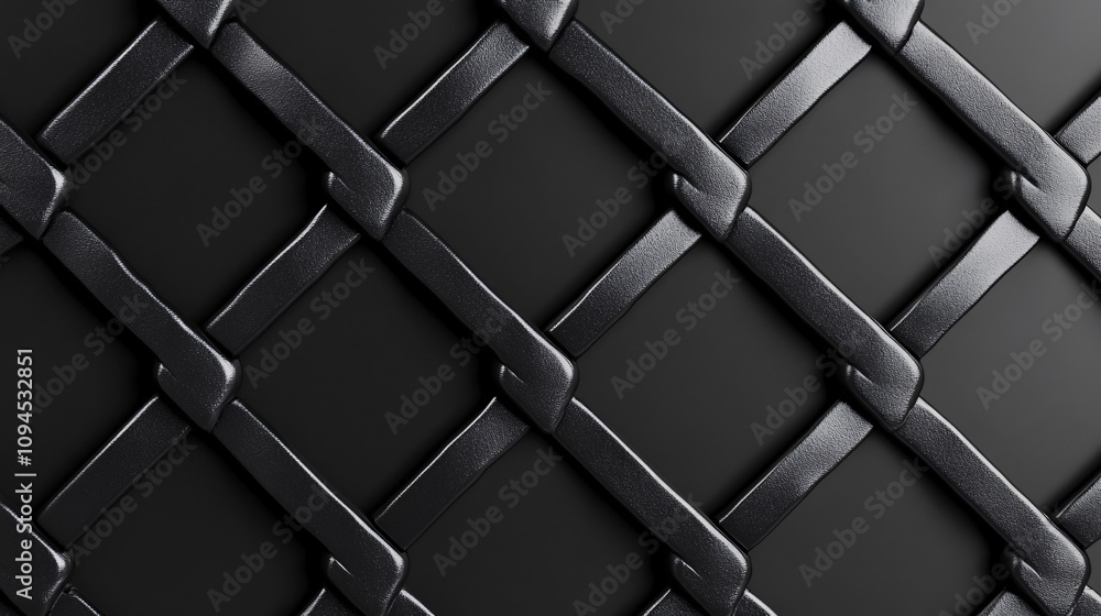 Poster interwoven black metallic strands creating a diamond pattern on dark background