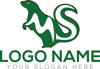 Black and white skunk stands with his bushy tail. Black simple elegant skunk for logo. Animal Vector illustration isolated on white background