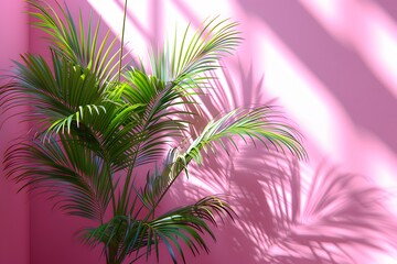Tropical Palm Against Pink Wall - Vibrant Indoor Decor for Modern Spaces
