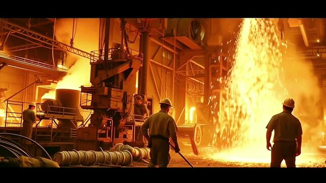 workers who work in the iron and nickel smelting industry with lots of sparks