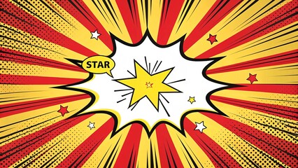 Fototapeta premium Retro Comic Blast, Dynamic Yellow-Red Explosion with Halftone Dots & Vintage Action Banner V2