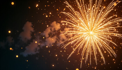 Obraz premium Festive Gold Fireworks Exploding Across A Deep, Dark Night Sky