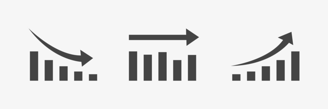 Set of increase, maintenance and decrease graph. Business infographic flat diagram.