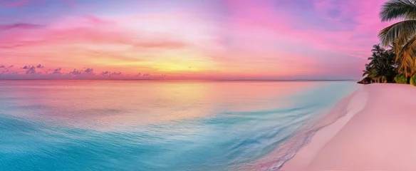 Fototapete Beautiful sunset over tranquil ocean with pastel colors and serene beach landscape © olegganko