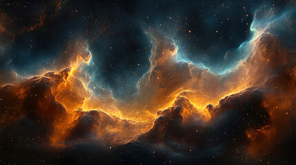Obraz premium Stunning view of cosmic clouds illuminated by distant stars in a vibrant galaxy at night. Generative AI
