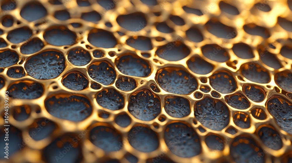 Poster golden honeycomb structure abstract close-up nature macro view design