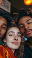 Group of friends of various ethnicities having fun at a coffee shop, concept of multicultural connection