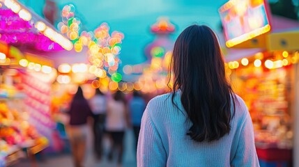 Obraz premium Enjoying vibrant fair atmosphere festival grounds evening scene relaxed viewpoint