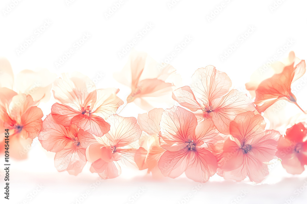 Poster row of pink flowers with a white background. the flowers are arranged in a way that they are all fac