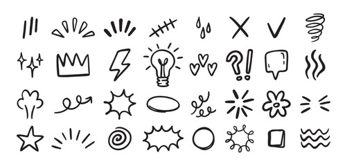 Expression sign hand drawn doodle set for concept design. Expression elements isolated on white background.