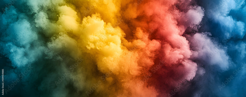 Poster abstract colorful smoke explodes in vivid hues, creating a dynamic and textured background