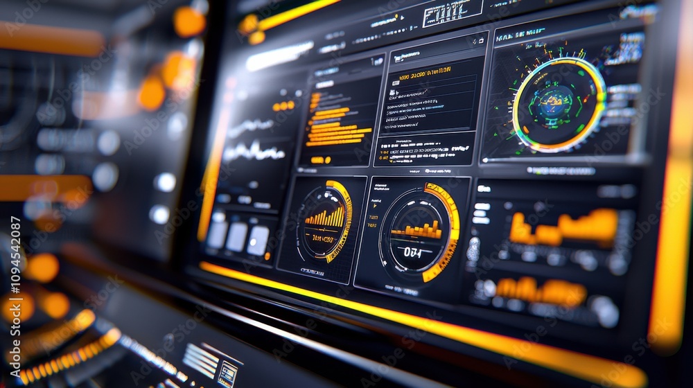 Poster futuristic digital data dashboard with infographic analytics interface