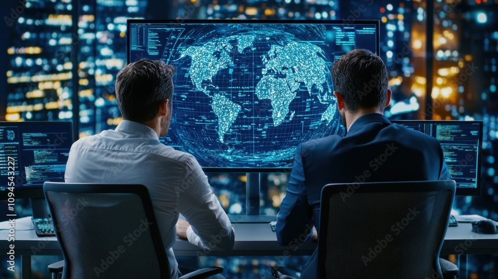Poster global digital transformation and data driven business solutions in modern workplace
