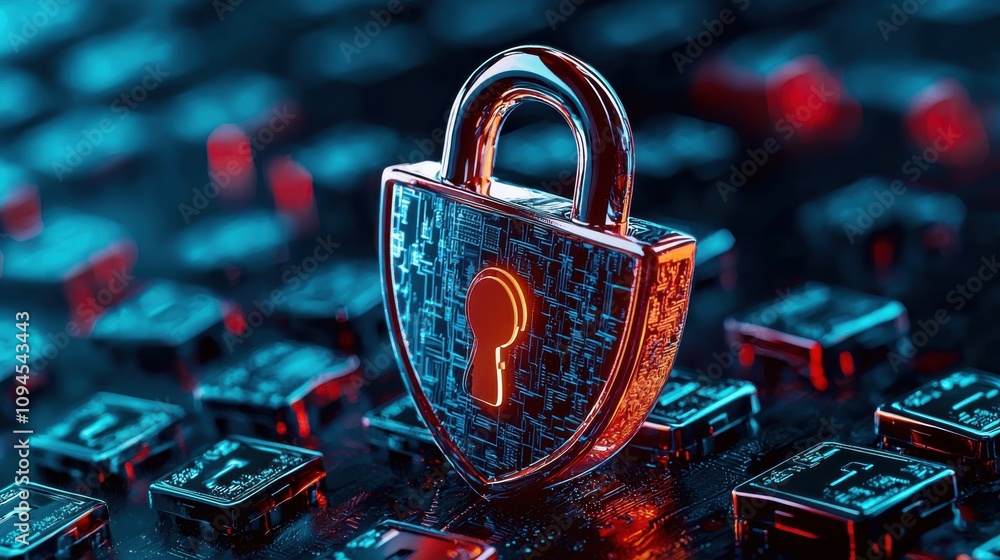 Poster secure digital lock protecting sensitive cyber data and online privacy