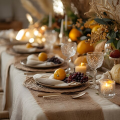 christmas table setting with decorations
