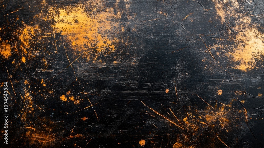 Poster abstract textured background with dark tones and orange splashes, suitable for design use.